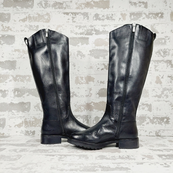 NEW Nordstrom Oliver Black Leather Slip On Block Heel Riding Boots M305 - Picture 5 of 12